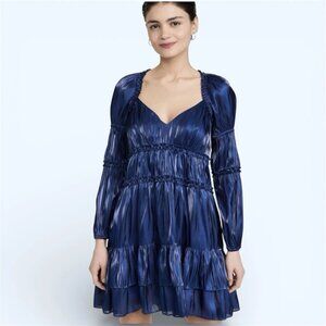 Cinq à Sept Tammy Tiered Lame Mini Dress in Eclipse Blue ~ Size 12